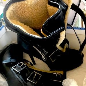 Vera Wang leather booties with buckle and zipper accents unworn in box